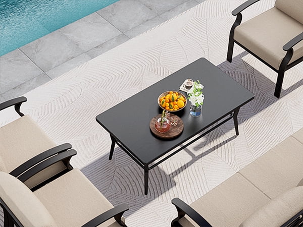 ALAULM Outdoor Modern Black Rectangular Coffee Table - Sturdy Design for Patio, poolside & porch