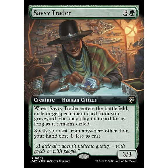 MtG Outlaws of Thunder Junction Commander Rare Savvy Trader (Extended Art) #69