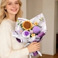 thumbnail image 4 of Handmade Crochet Bouquet Purple Roses & Sunflower - 35cm/13.78in Knitted Floral Arrangement, Elegant Home Decor Gift (Purple & Yellow), 4 of 6