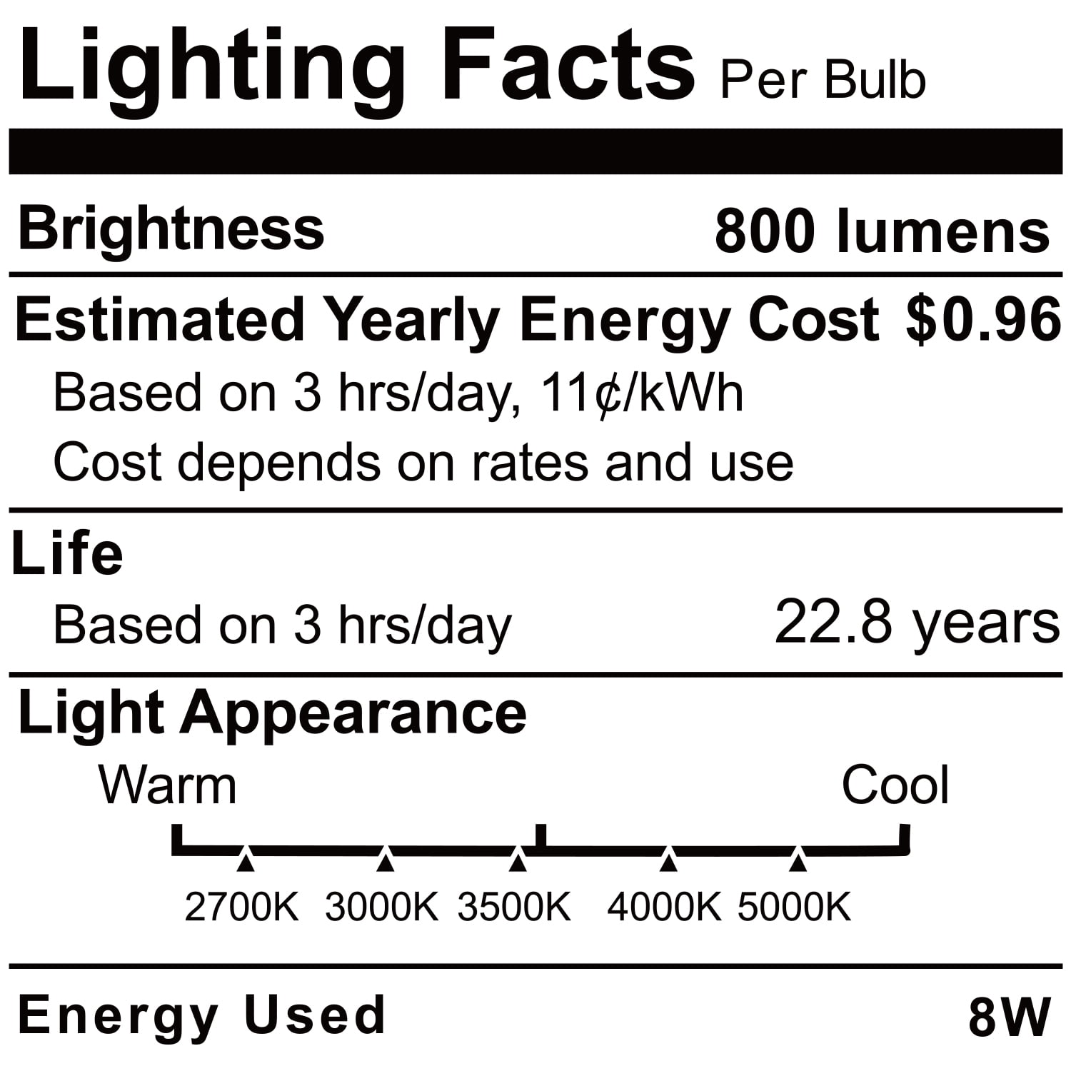 6 Pack 5CCT A19 LED Light Bulb, Dimmable, E26 Base, 2700K/3000K/3500K/4000K/5000K Selectable, 800LM, UL FCC Listed