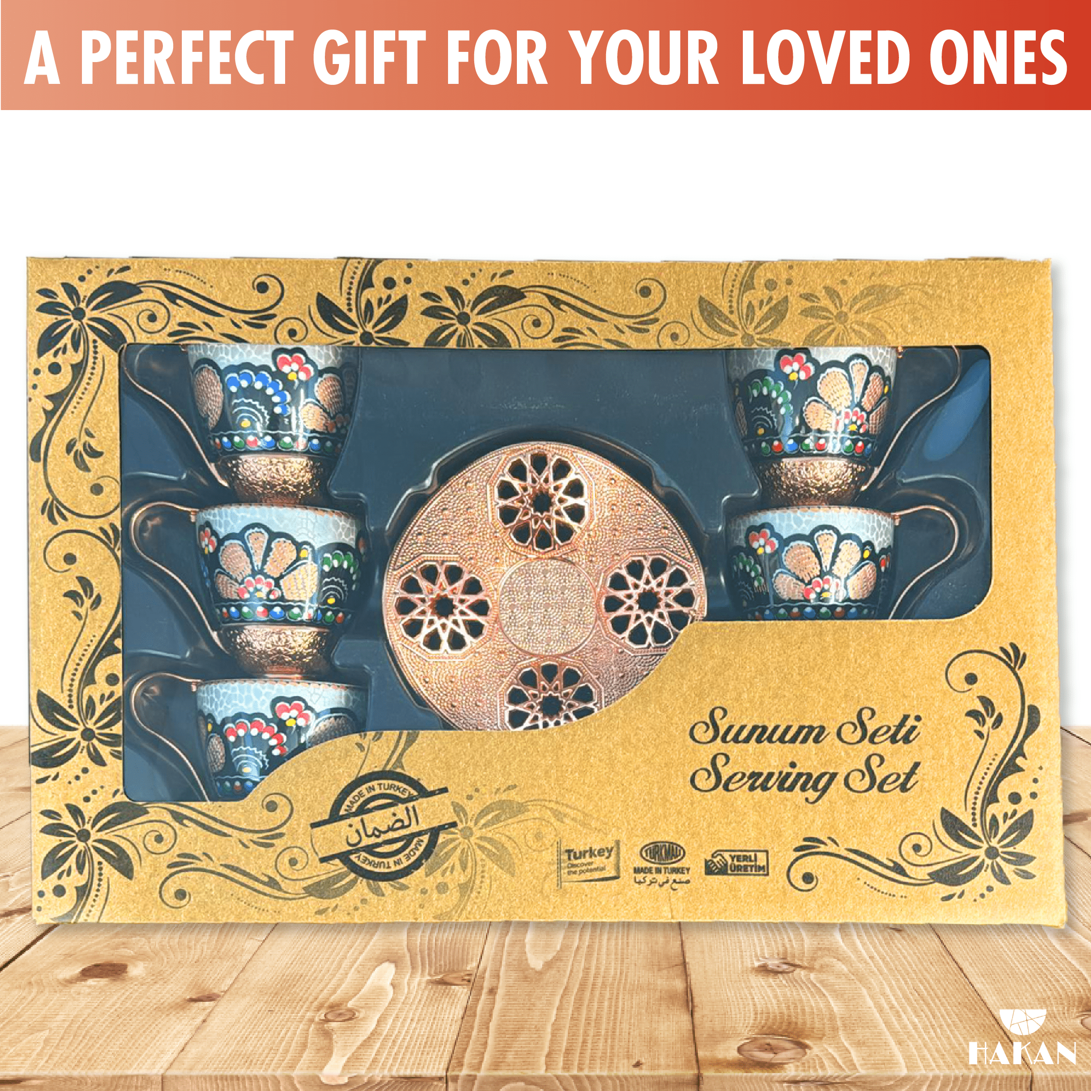 Turkish Coffee Cup Set of 6 with Handmade Wavy Design Saucers and Cup Holders | 18-Piece Elegant Rosegold Espresso Mugs for Authentic Turkish, Greek and Arabic Coffee Experience, 3 oz