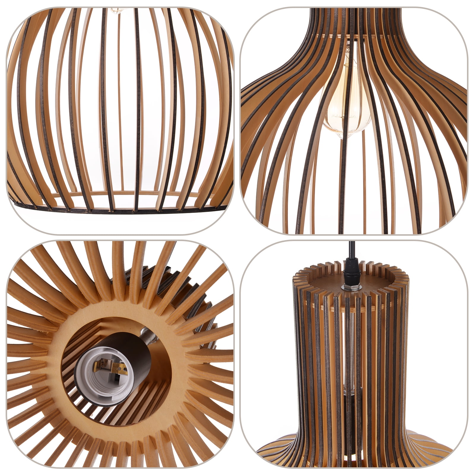 LittleGlovo Japanese Wooden Hanging Light Fixtures Handmade Restaurant Birdcage Chandelier
