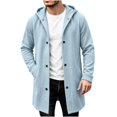 thumbnail image 6 of Men Winter Cardigan Jacket Hooded Button Mid Long Down No Zip Casual Long Sweatshirt Outerwear with Pockets Ribbed Cuffs, 6 of 7