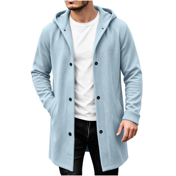 Dpjklzsn Men's Longline Hooded Jacket, Snap Front Casual Coat with Long Sleeves and Patch Pockets
