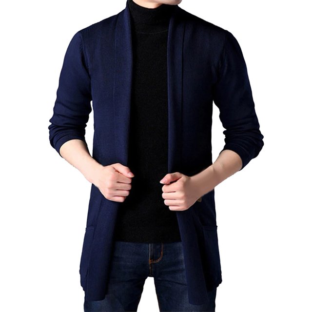 Sweater Patchwork Coat Men Long Sleeve Knitted Cardigan Retro Outwear