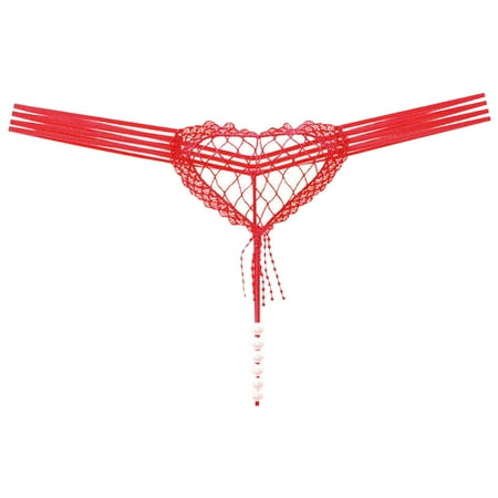 

Pgeraug underwear women Heart Shaped Hollow Panties Low Waist Pearl T Line Panties sports bras for women Red