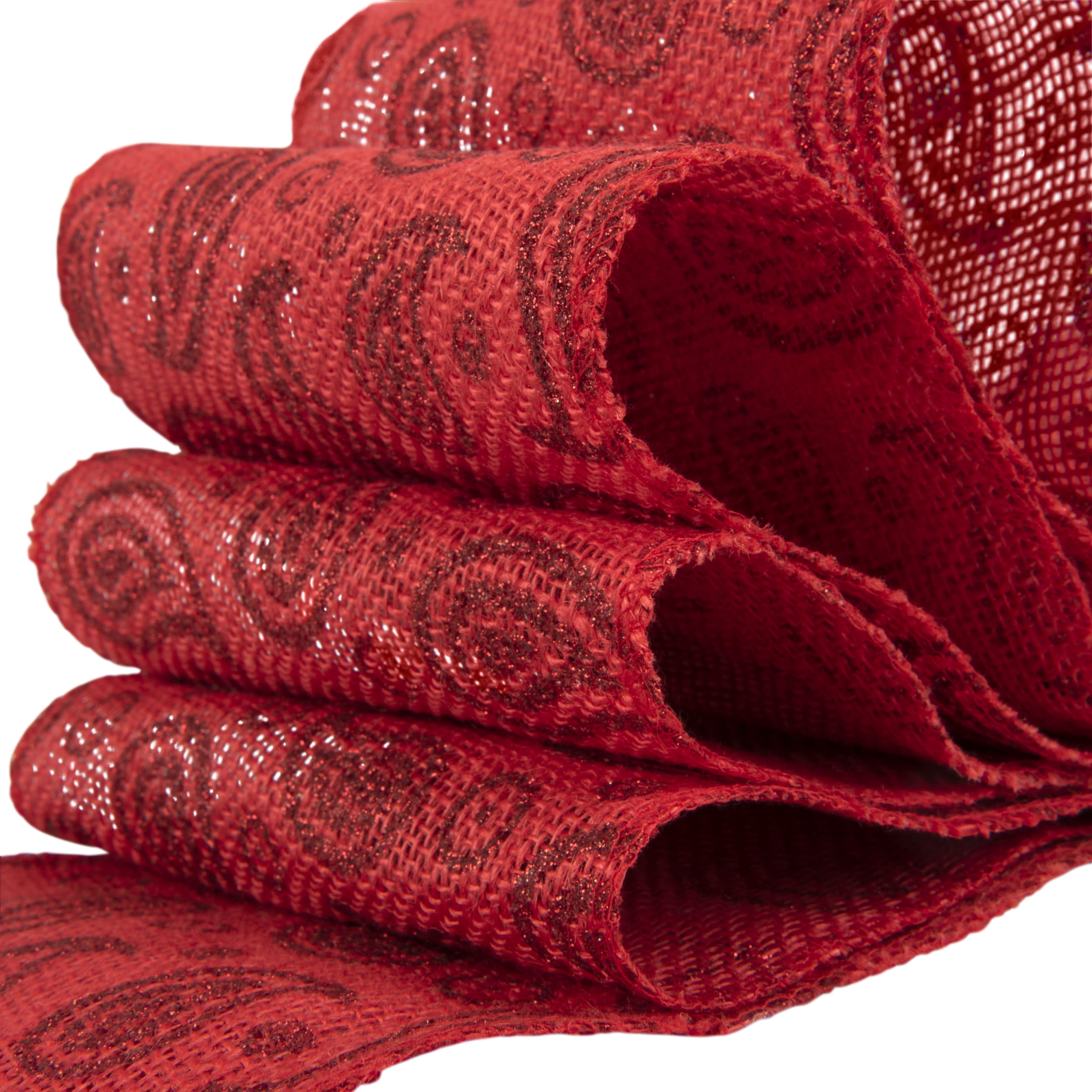 Love, Laugh, Craft Jute Burlap Precut Ribbon, 6"W x 5-Yards, 7-Pack, 740-24KIT, Red Paisley Glitter