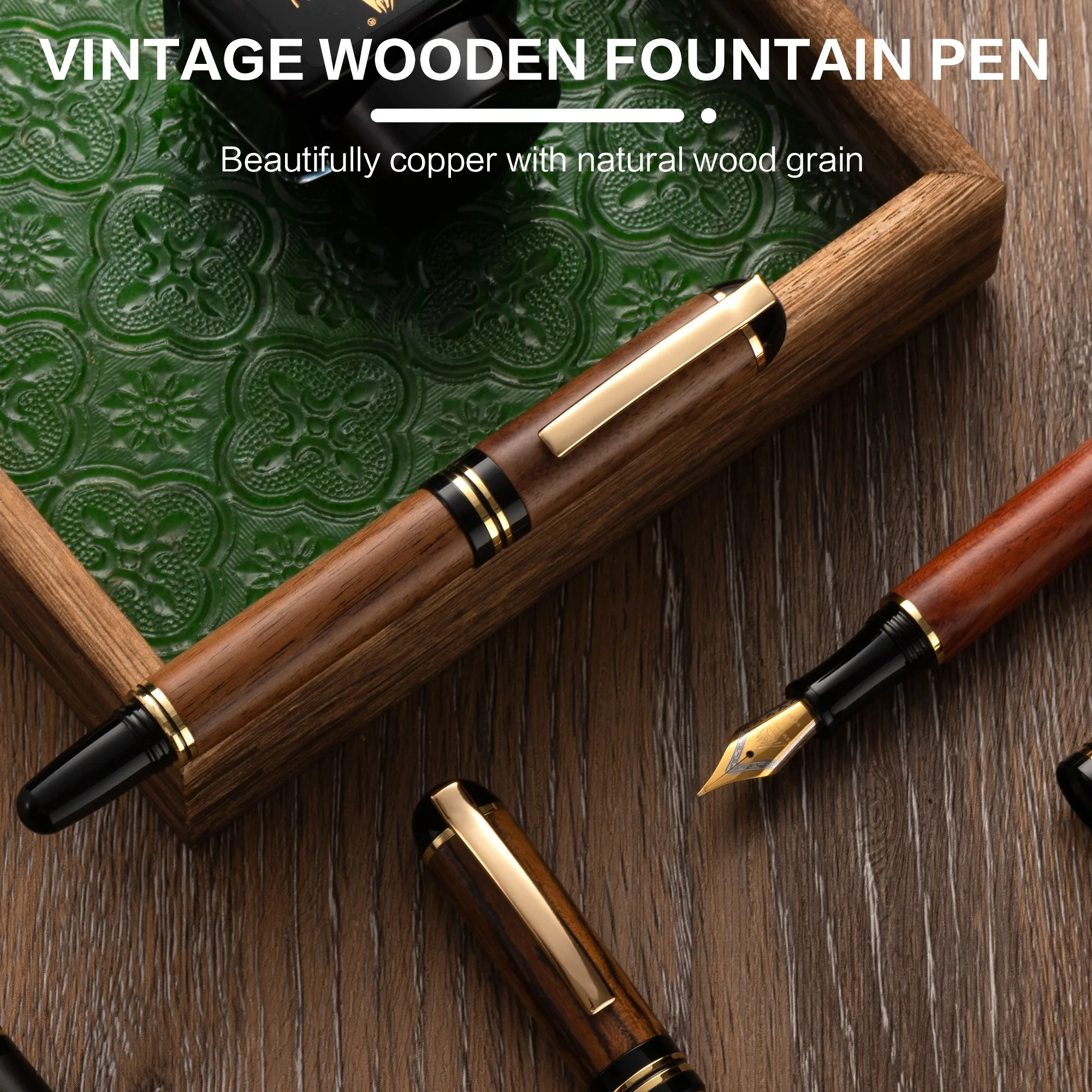 Luxury Wood Pen Set - Exquisite Handcrafted Fountain Pen with Elegant Gift Box - Perfect for Graduation, Birthday, or Business Gifts - Premium Writing Instrument for Professionals and Collectors