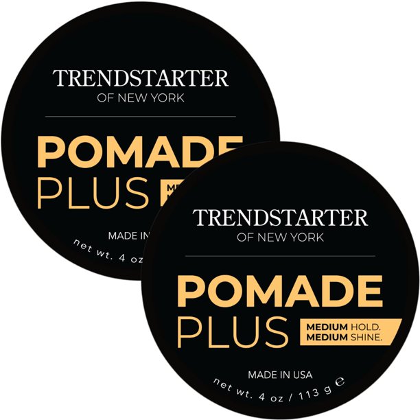 TRENDSTARTER Pomade Plus 4 oz – Gel de peinado a base de agua de fijación media y brillo premium sin escamas para todo tipo de cabello – Paquete de 2 – Incluye aceite de argán fabricado en Estados Uni