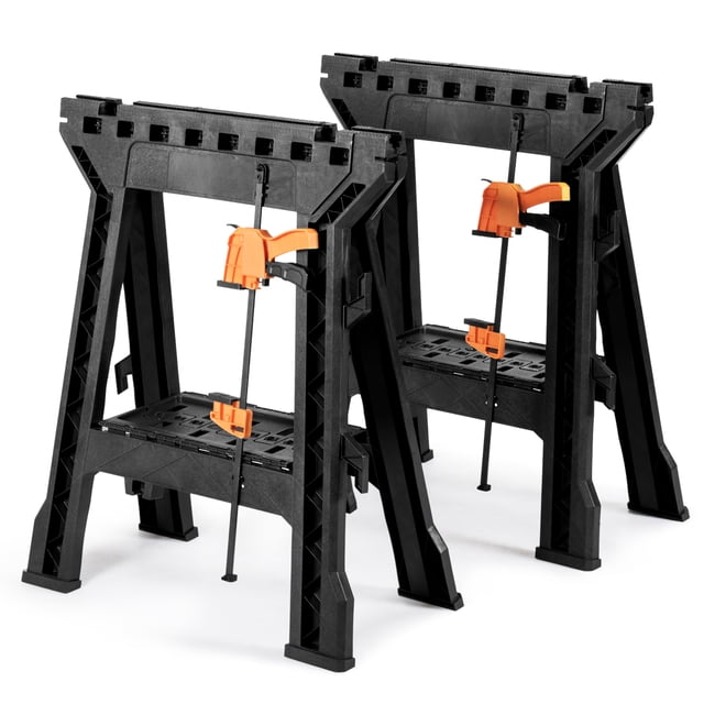 Costway 2 Pack Pliant Chevalet de Serrage Robuste 1000lb Capacité W / Pinces à Barres