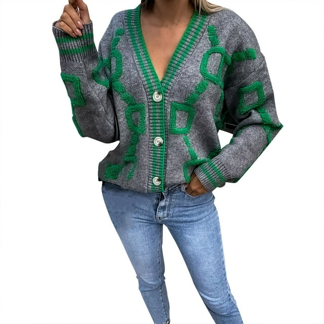 2025 Women's Cardigan Sweater Classic Chunky Oversized Sweaters for Women Crew Neck Button Collar Lightweight Knit Cardigans for Women Knit Front Open