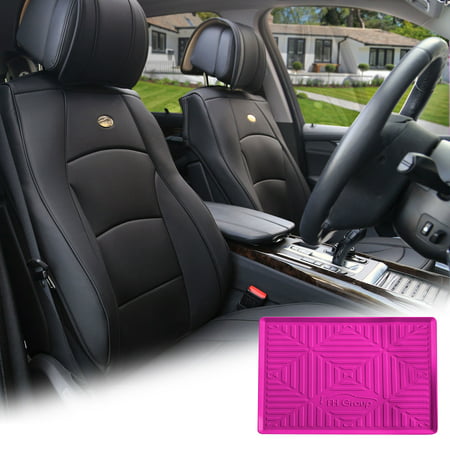 FH Group Solid Black PU Leather Front Bucket Seat Cushion Covers for Auto Car SUV Truck Van with Hot Pink Dash