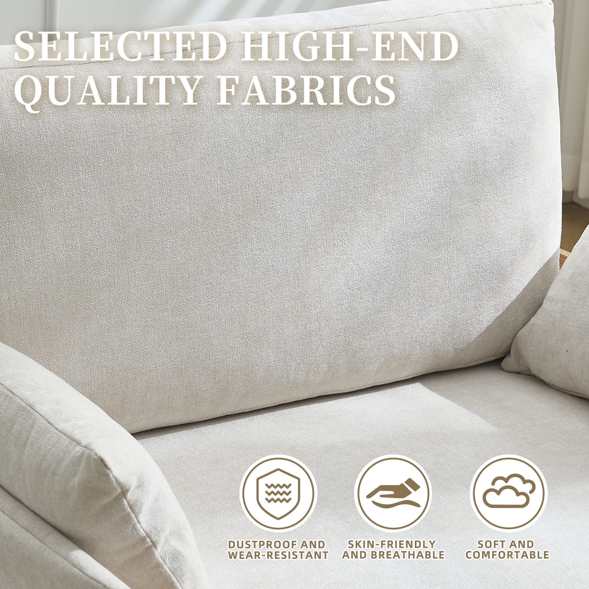 MOONMISS Chenille 3-in-1 Convertible Sleeper Foldable Sofa Bed Recliner Chair with 3 Pillows,Beige