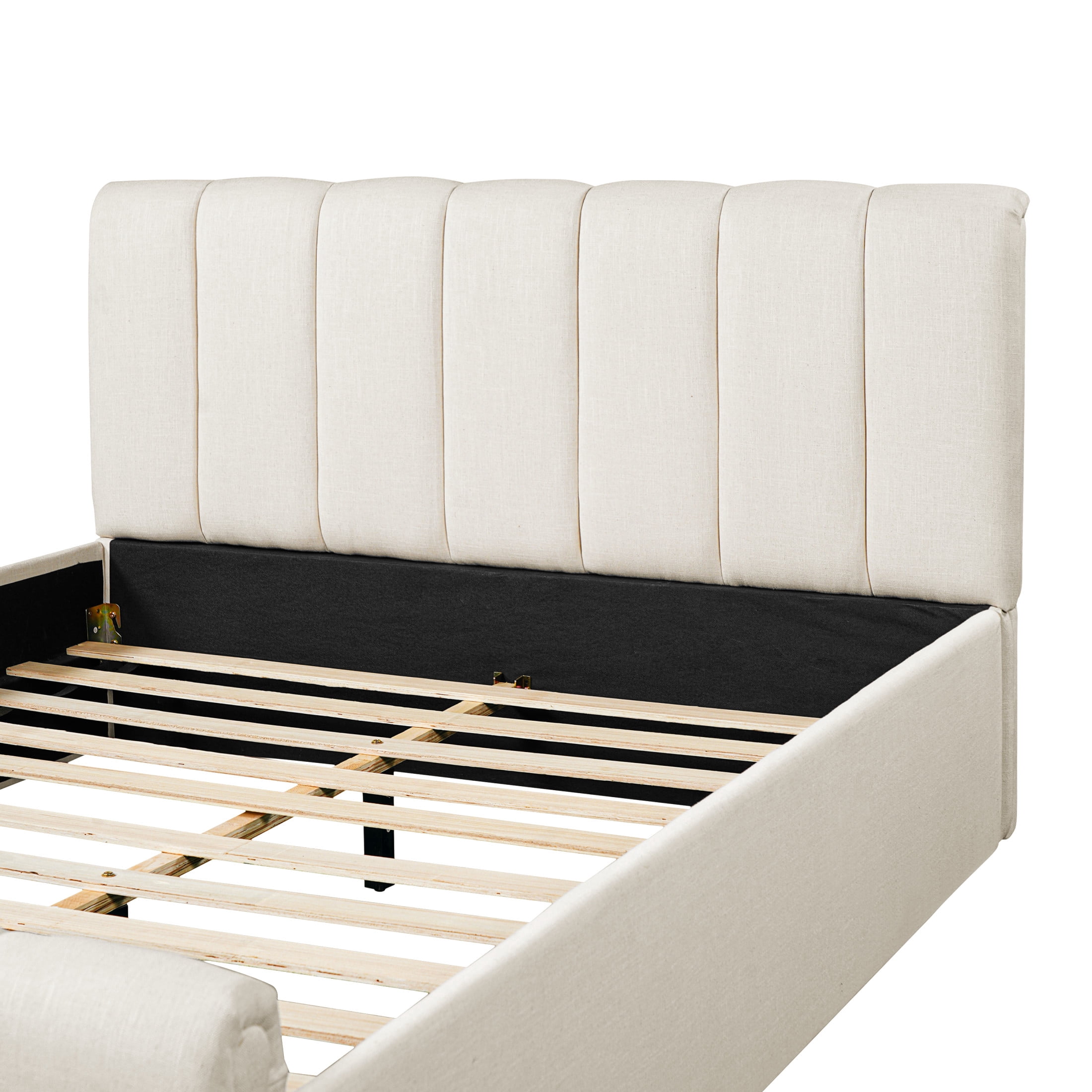 Christopher Knight Home Queen Size Upholstered Bed Frame with Linen Fabric Thick Headboard, Beige