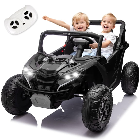 NovaDrive 24V Two-Seater Kids Ride On Electric UTV with Parent Remote Control, 4-Wheel Suspension, Slow Start, Large Wheels, Anti-Collision Bar, Bluetooth Music, USB, LED Lights, Ages 3 