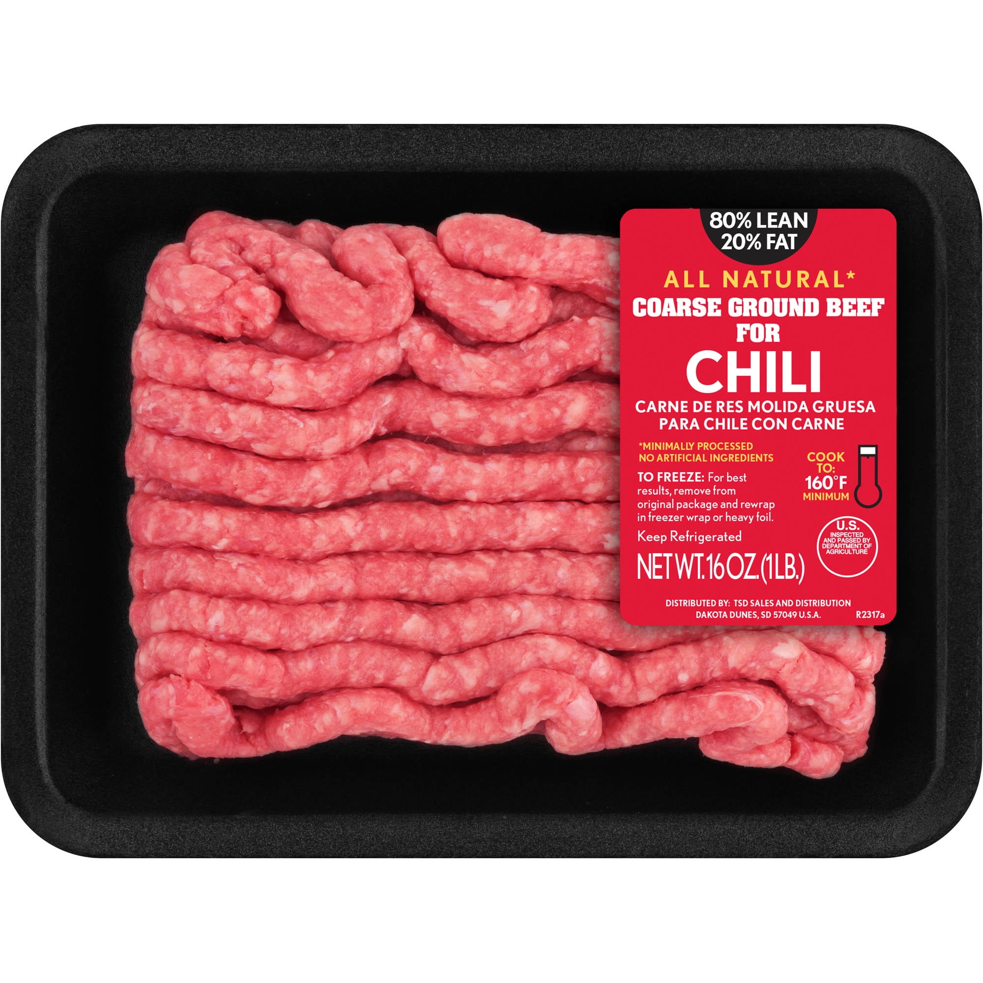 80% Lean 20% Fat, Coarse Ground Beef for Chili Tray, 1 lb by CARGILL INCORPORATED