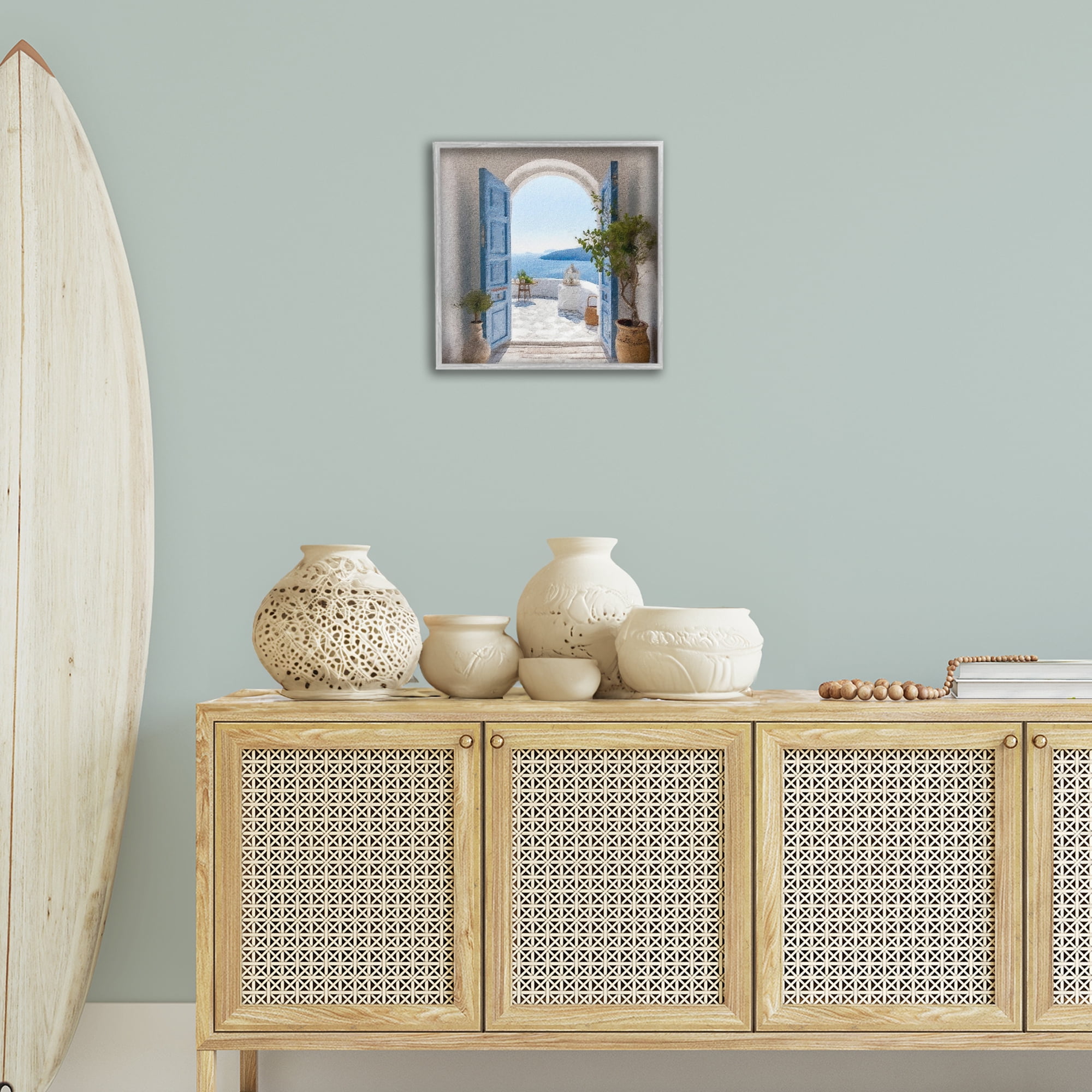 Stupell Industries Coastal Doorway to Sea Town & City Painting Gray Framed Art Print Wall Art, 17 x 17