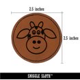thumbnail image 2 of Cheerful Cow Face Doodle 2.5" Faux Leather Round Engraved Iron-On Patch - Brown, 2 of 6