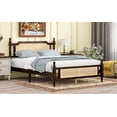 thumbnail image 3 of New Queen Pine wooden Bed with Rattan Headboard and Footboard, with Central Enhanced Bed Platform ,Espresso, 3 of 7