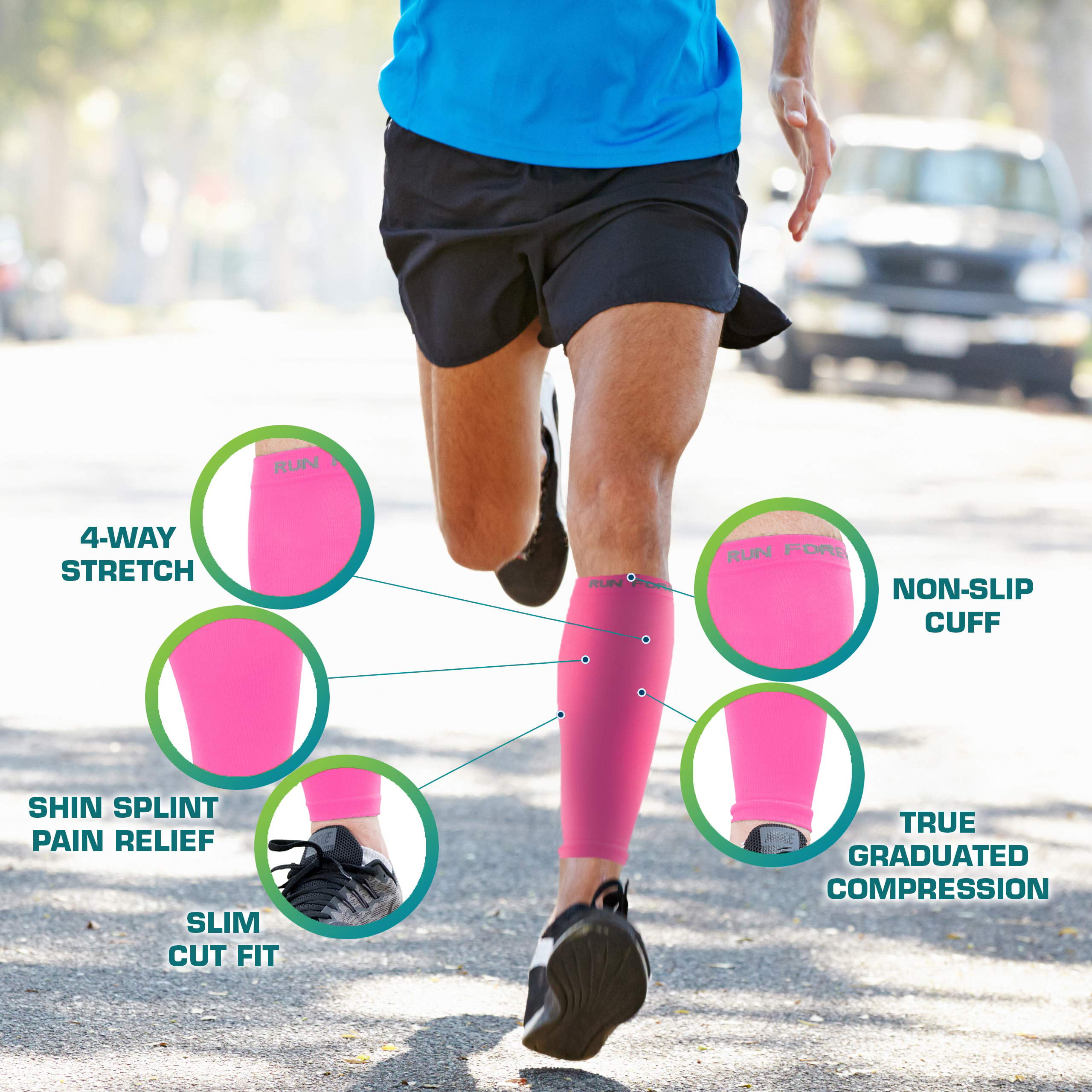 Female Runner Pink Compression Calf Sleeves Stock Photo 1038852694