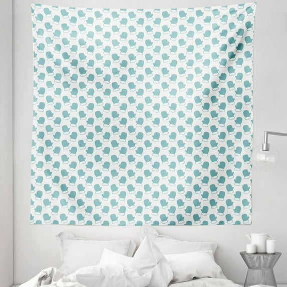 Turquoise Tapestry, New Years Christmas Theme Winter Snow Gloves with Furry Borders Image, Fabric Wall Hanging Decor for Bedroom Living Room Dorm, 5 Sizes, White and Pale Blue, by Ambesonne