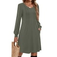 thumbnail image 4 of WTOBBY Women's Solid Color Casual Fashion V-Neck Long Sleeve Mid-Length Dress Elegant Simple Design for Daily Wear and Occasions,Green L, 4 of 4