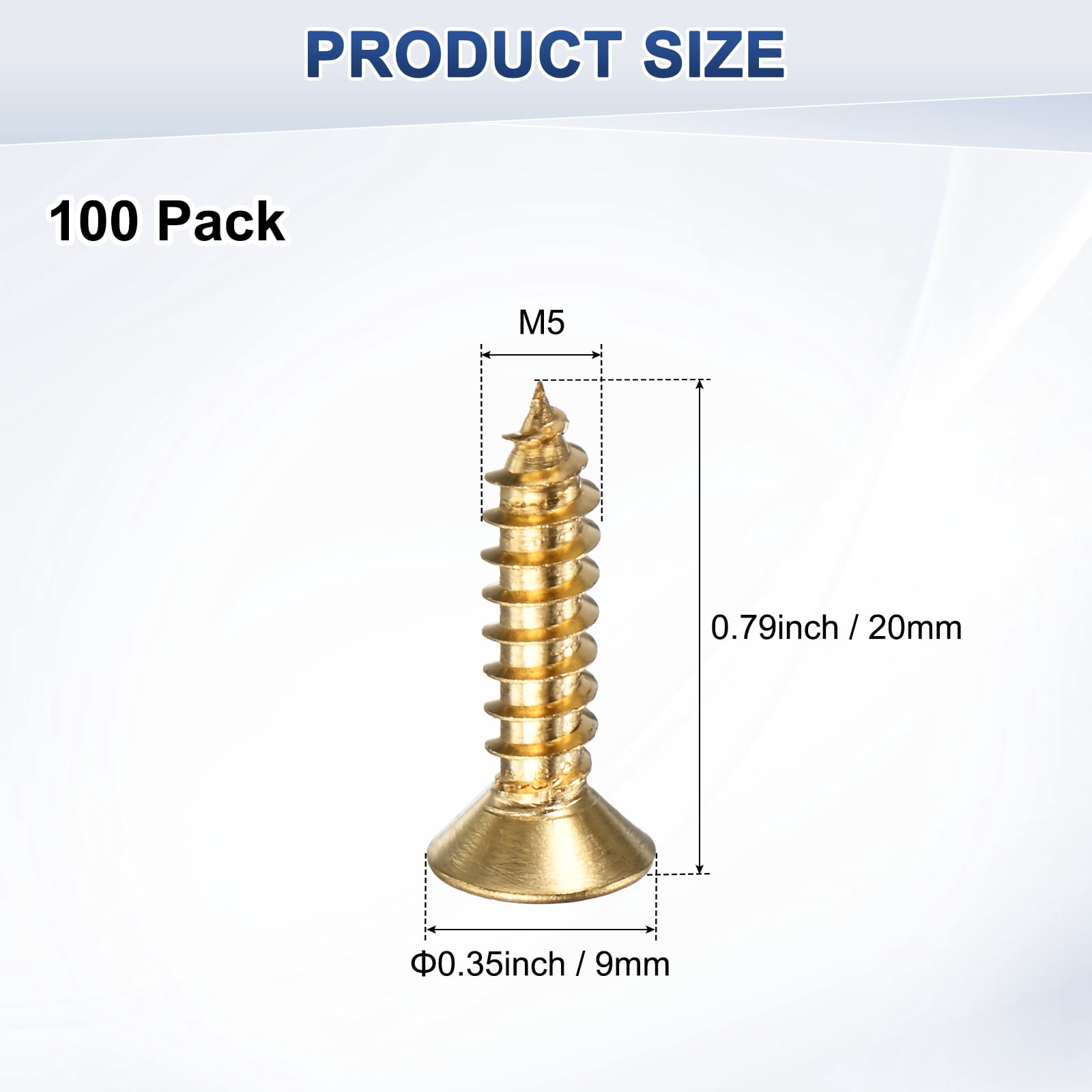 Uxcell 100-Pack Wood Screws, M5 x 20mm Brass Phillips Flat Head