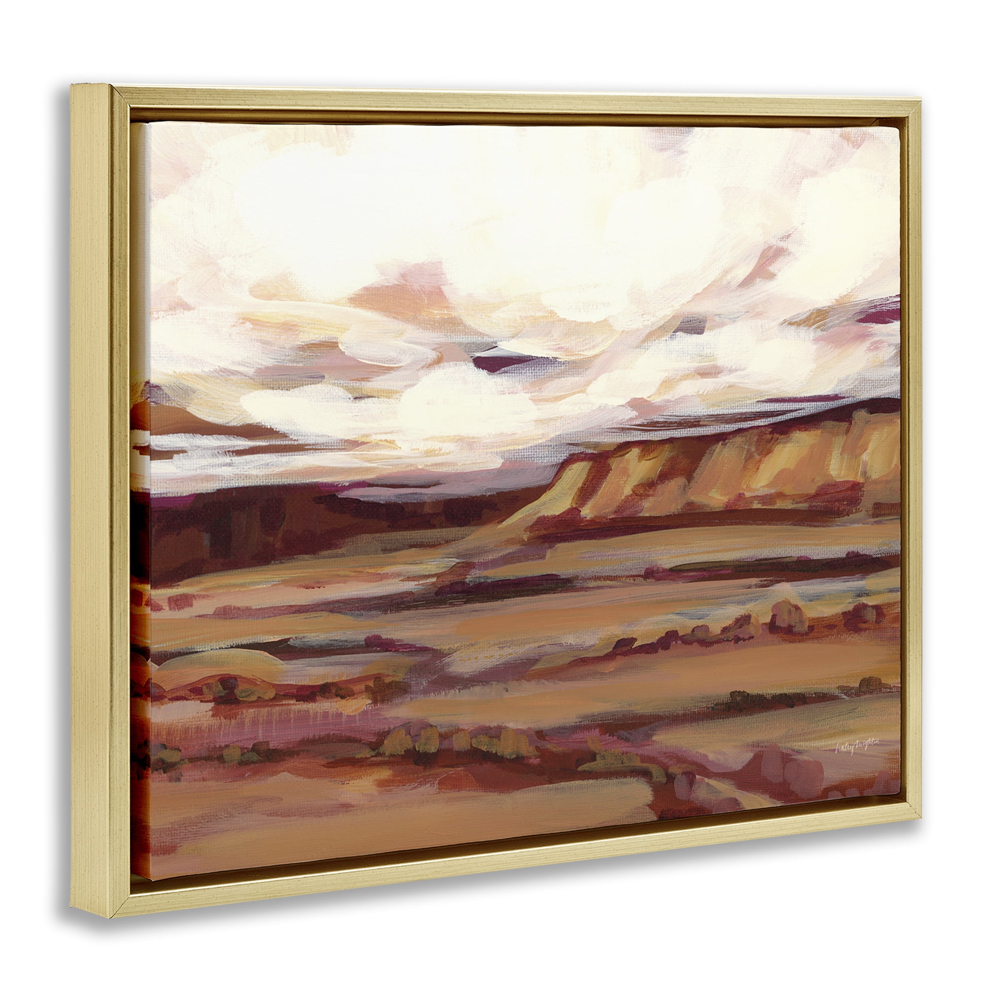 Stupell Industries Mauve Mesa Landscape Landscape Painting Gold Floater Framed Art Print Wall Art, 31 x 25