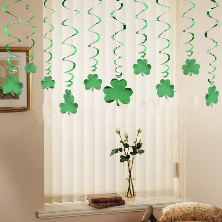 31Pcs St Patricks Day Decorations Pre-Assembled Shamrock Lucky Banner Garlands Clover Hanging Swirls Irish Decor For Home Saint Patrick Party Supplies
