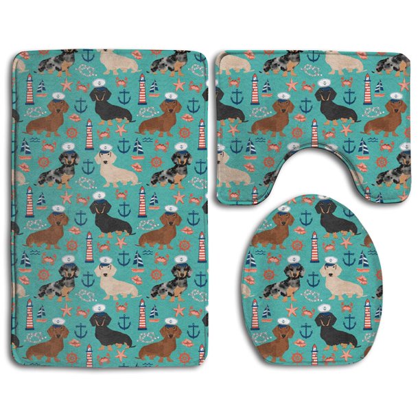 CHAPLLE Dachshund Sailors Nautical Dog 3 Piece Bathroom Rugs Set Bath