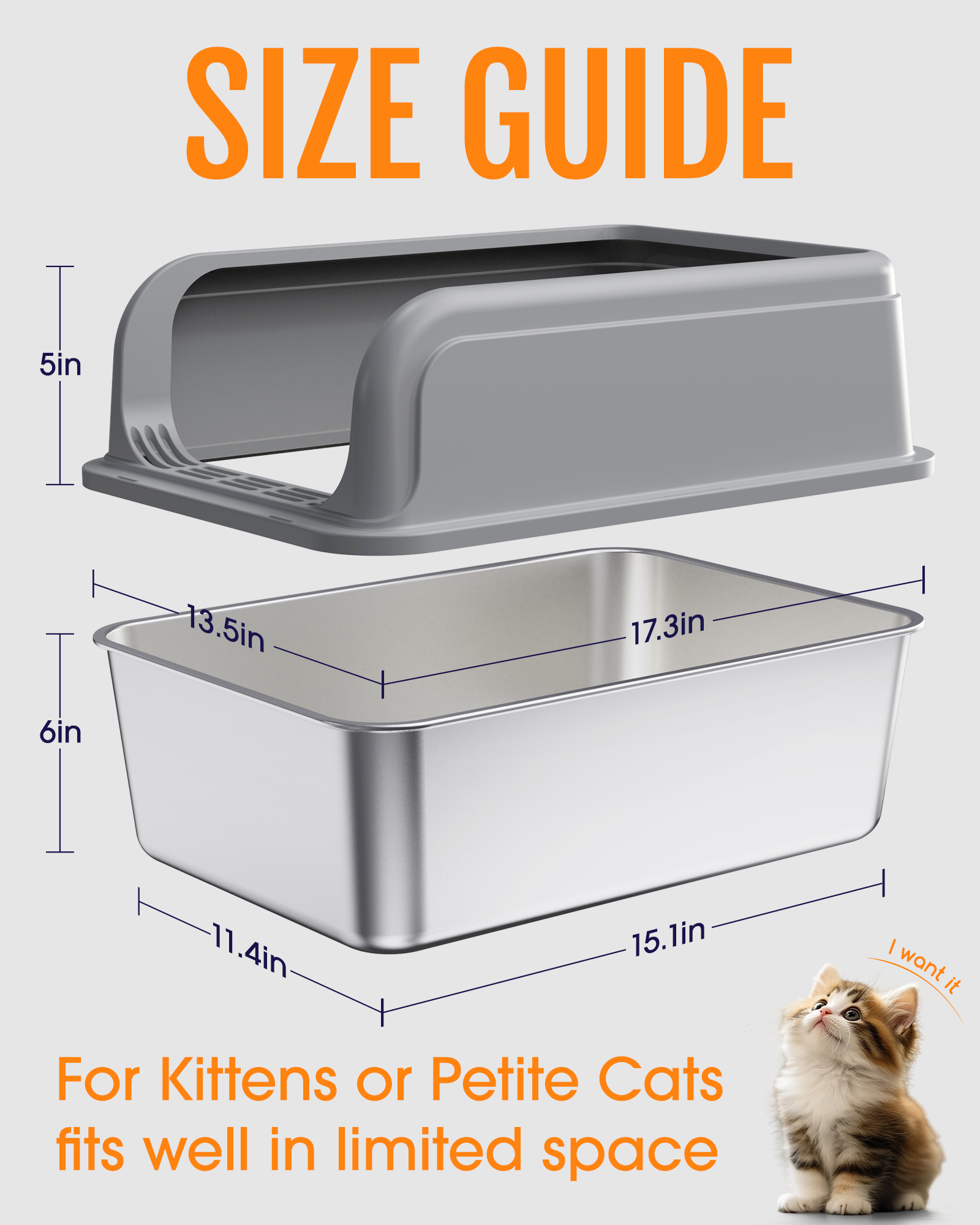 Powools Stainless Steel High-Sided Cat Litter Box with Scoop photo 4