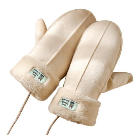 

Ladies Winter Gloves Cartoon Lingering Neck Winter Warm Thickened Plush Cotton Plush Gloves Mitts Home Garden Beige