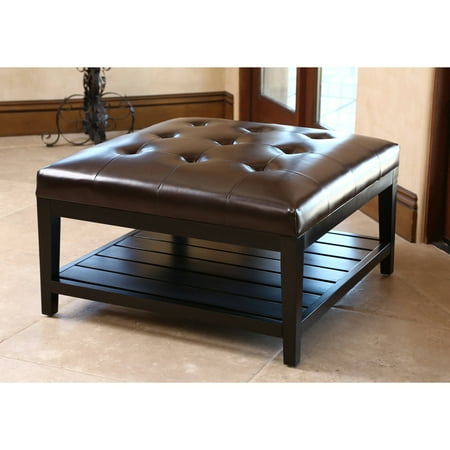 Devon & Claire Trafford Dark Brown Leather Square Coffee Table Ottoman