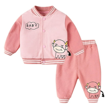

New Baby Boy Gift Set Little Outfits Children Kids Toddler Baby Boys Girls Long Sleeve Baseball Coats Outer Outwear Cute Cartoon Trousers Pants Outfit Set 2PCS Clothes Short Top