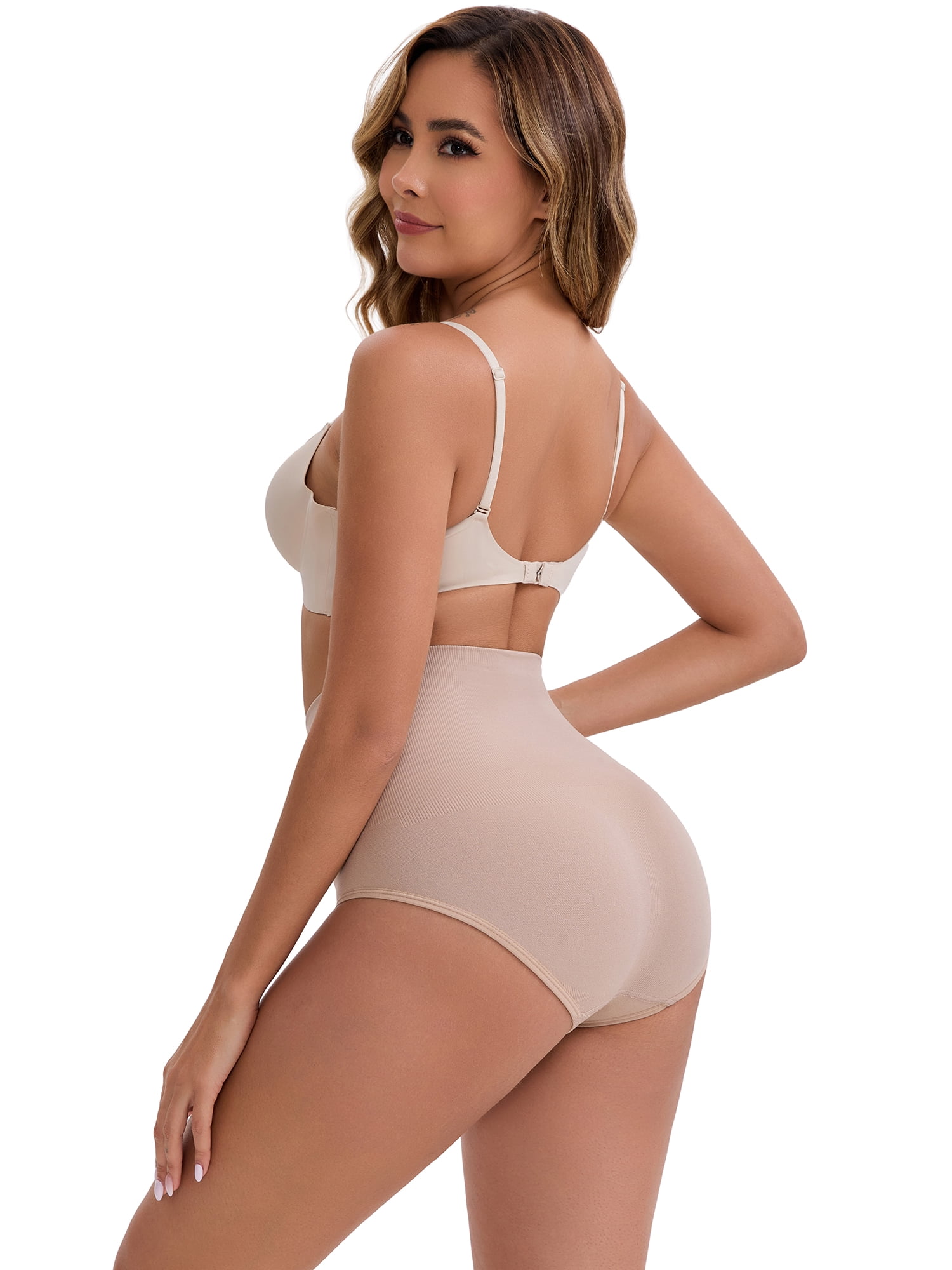 DARING DIVA Women's High-Waisted Butt Lifting Underwear 2 Pack Set M Black, Beige