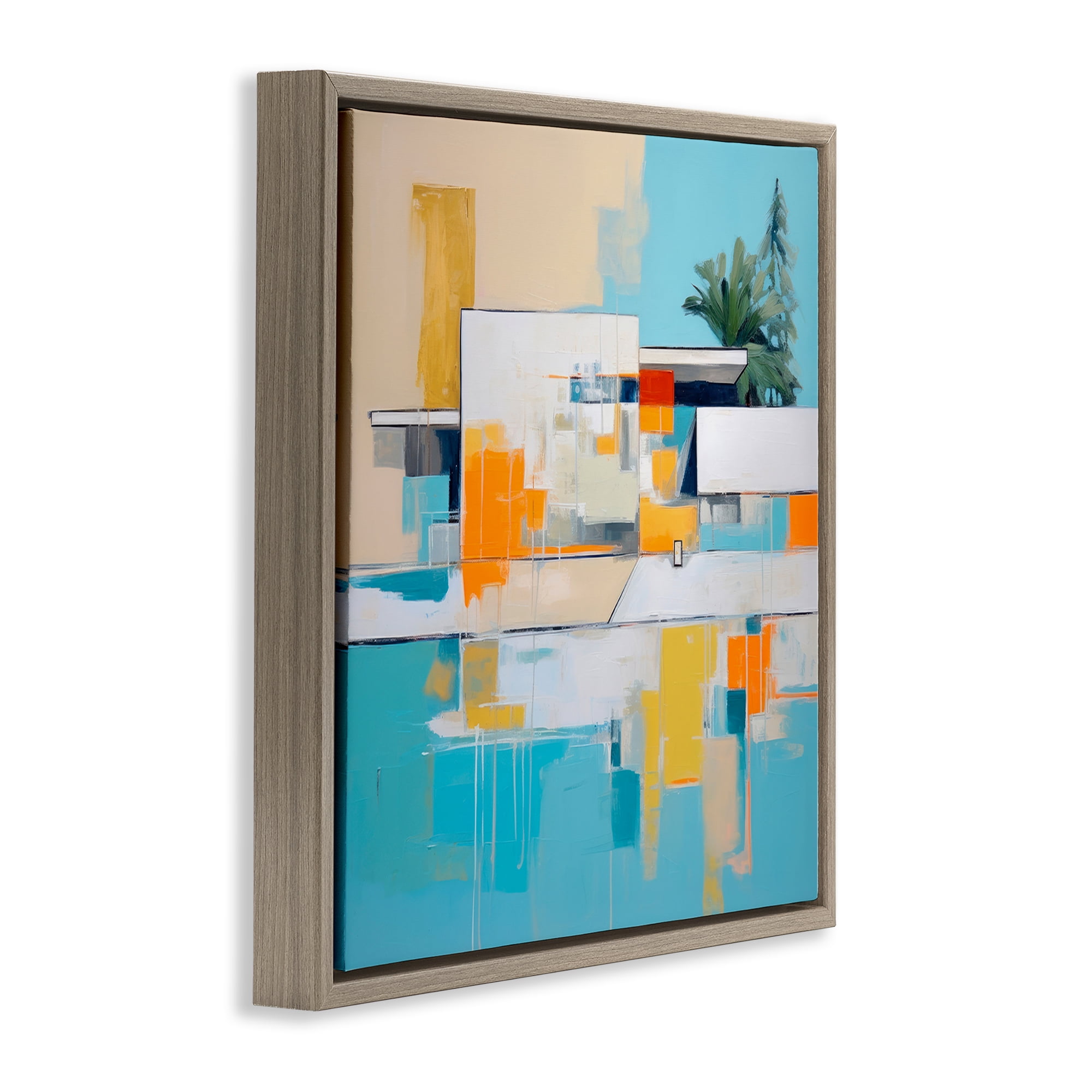 Stupell Industries Tropical Abode Abstraction Town & City Painting Brown Floater Framed Canvas Art Print Wall Art, 18 x 18