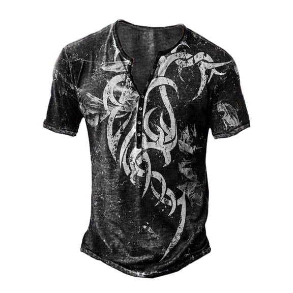 YANGXINX Mens Graphic T Shirt Quarter Zip V-Neck Retro Gods Norse Mythology Printed Tee Short Sleeve Soft Casual Shirt