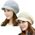 thumbnail image 1 of QUTETN 2 Pcs Bonnet Tricoté Chaud d'Hiver pour Femmes avec Visière, 1 of 4