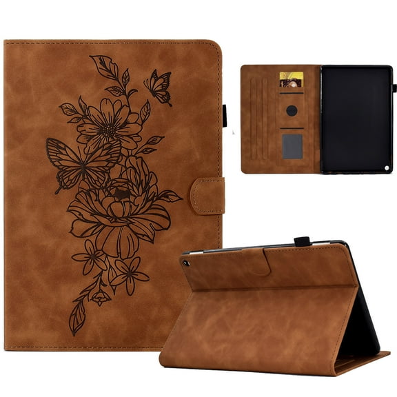 Dteck Case for Kindle Fire HD8/HD8 Plus 12th 10th Generation (2022/2020) 8 inch,Magnetic Leather Flower Pattern Card Slots Smart Case Shockproof Rubber Kickstand Cover,Brown