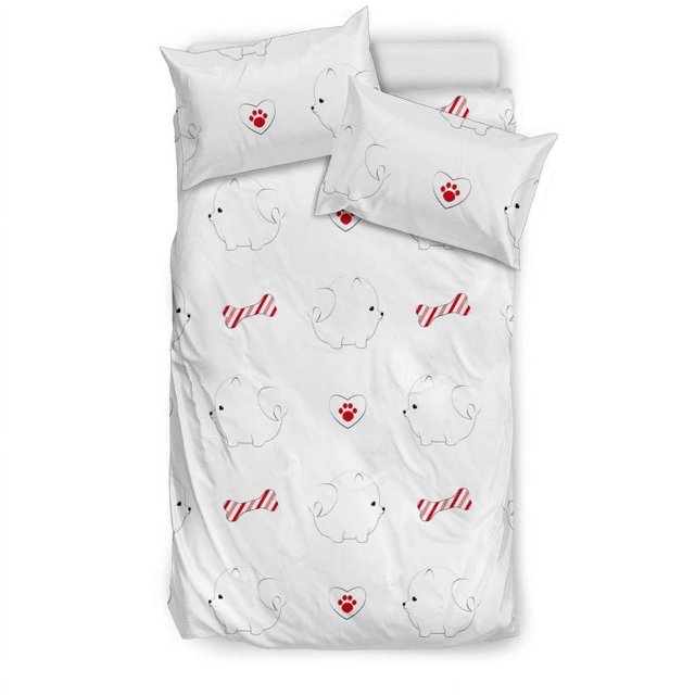Juego de cama con estampado de pomerania blanca