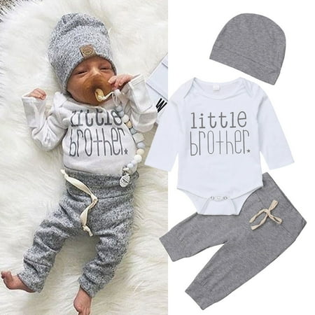 

TFFR Newborn Infant Baby Boy 3pcs Set Long Sleeve Round Neck Romper + Trousers + Hat