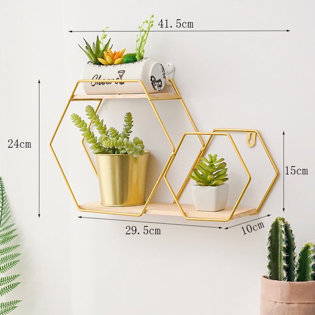 Estante de pared de hierro para dormitorio, decoración para colgar en la pared, estante de almacenamiento de adornos sin perforaciones
