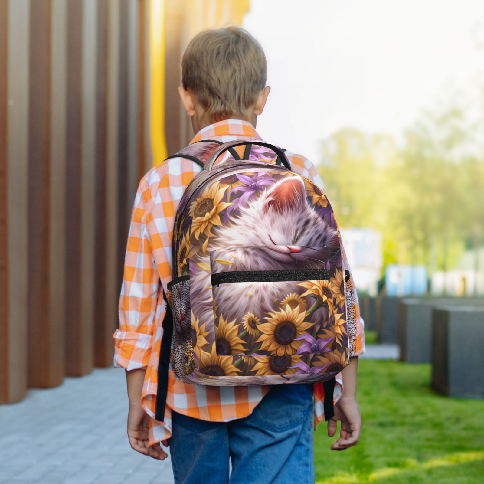 Xecao Warm Sunflower Sleeping Cat Travel Backpack: A spacious, stylish computer backpack ideal for men and women, perfect for college, school, or daily travels