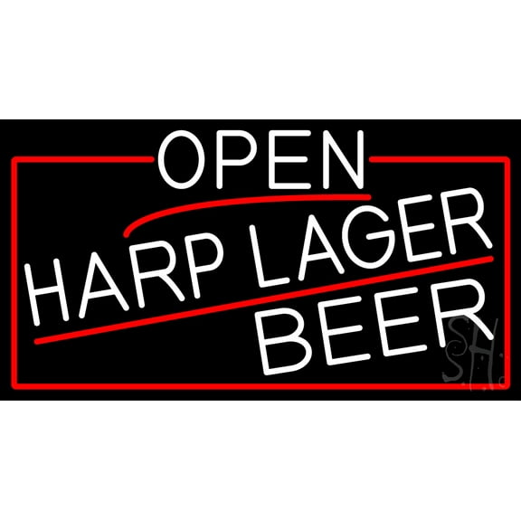 White Open Harp Lager Beer With Red Border LED Neon Sign 13 x 24 - inches, Clear Edge Cut Acrylic Backing, with Dimmer - Bright and Premium built indoor LED Neon Sign for Bar decor.