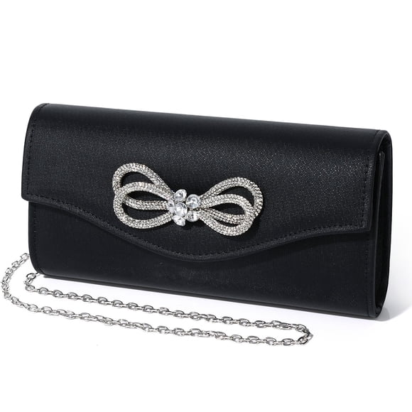 Bolso de noche DETARA con lazo de cristal brillante, bolso de mano negro