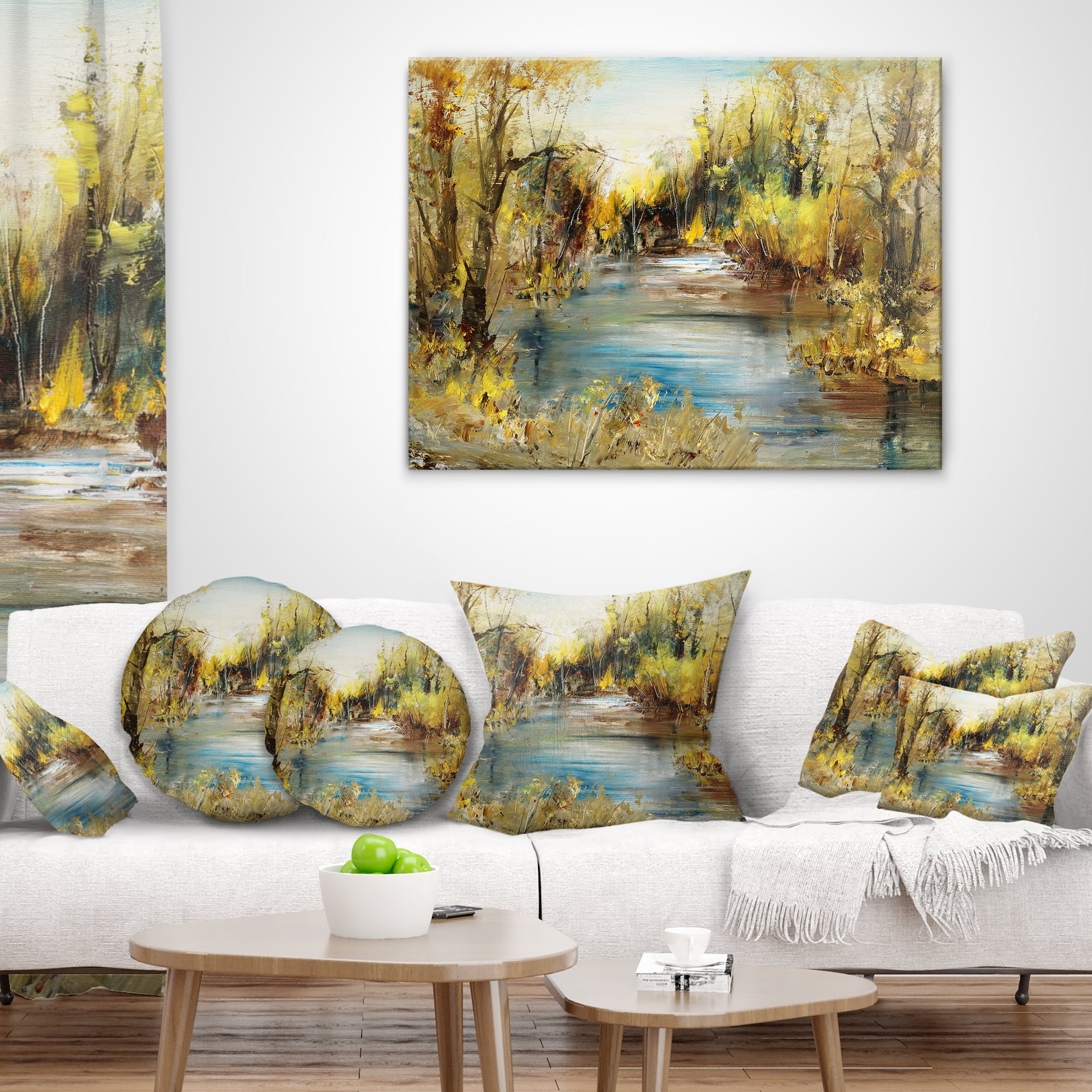 Designart Lake in Forest Oil Painting - Landscape Painting Throw Pillow - 18x18