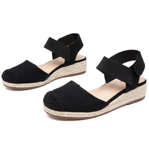 Ataiwee Women's Platform Wedge Heel Espadrille Sandals - Hook-and-Loop Closure with Ankle Strap, Comfortable Insole, lightweight Rubber Sole, Close-Toe Casual Summer Sandals.