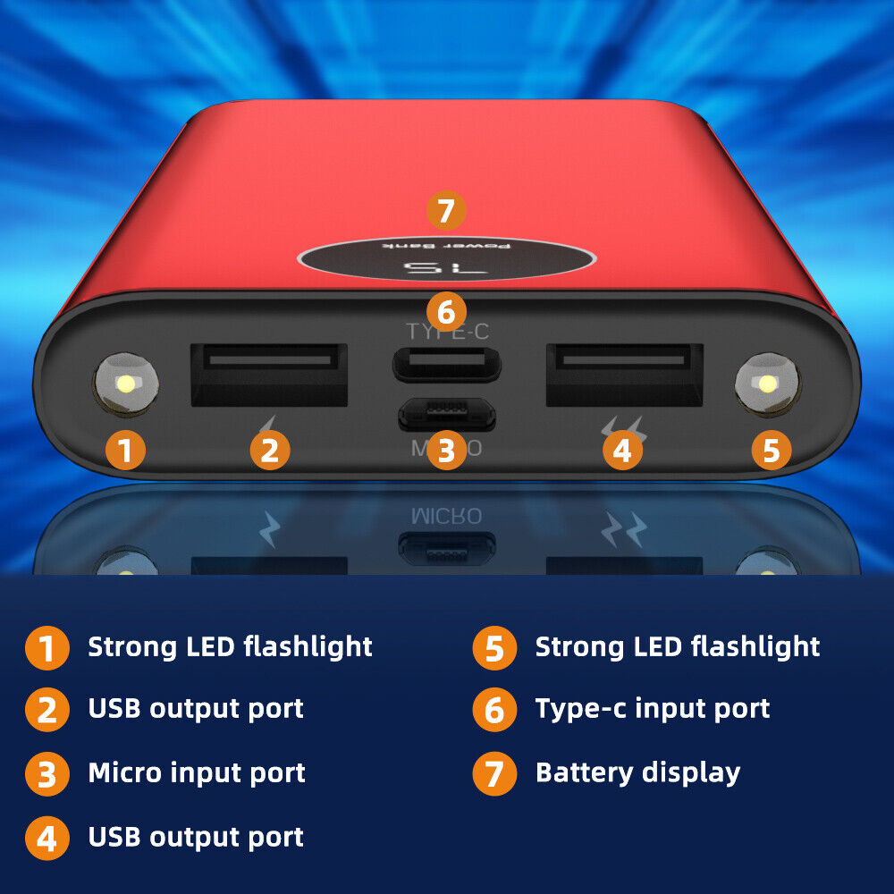 900000MAH Portable Power Bank LCD LED 2 USB Battery Charger For Mobile Phone Black or Red