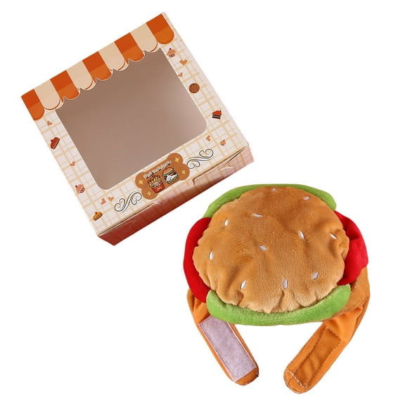 Plush Dog Hat Adjust Funny Hamburger/French Fries Pet Hat Party Pet Headgear for Ear Warmth Cats Hat for Halloweens