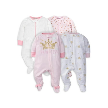 

Gerber Baby Girl Sleep N Play Footed Pajamas 4-Pack